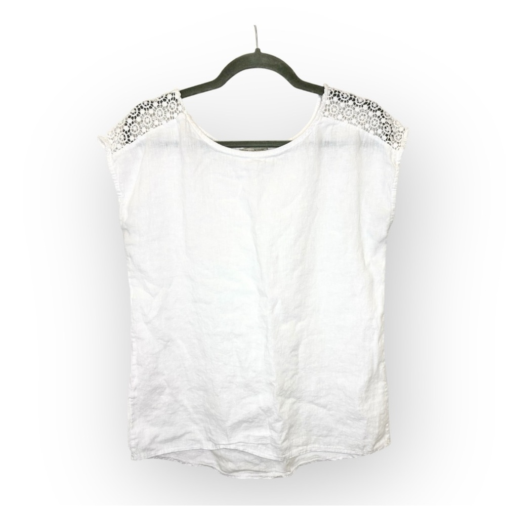 Alessia Pacini 100% Linen White Blouse Lace Shoulder Boho Resort Medium - Picture 2 of 6